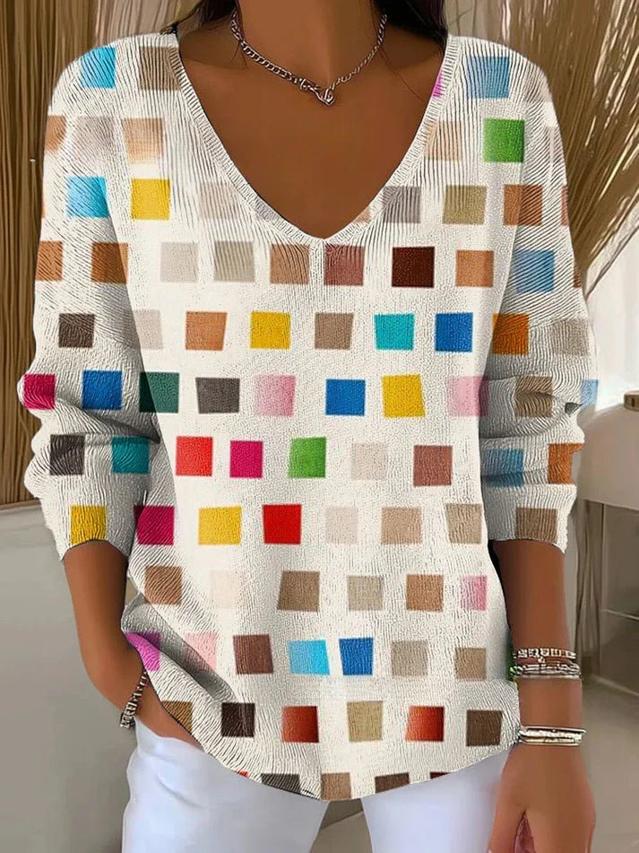 Béatrice – Colourful Jumper with V-Neck