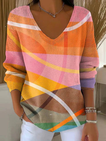 Béatrice – Colourful Jumper with V-Neck