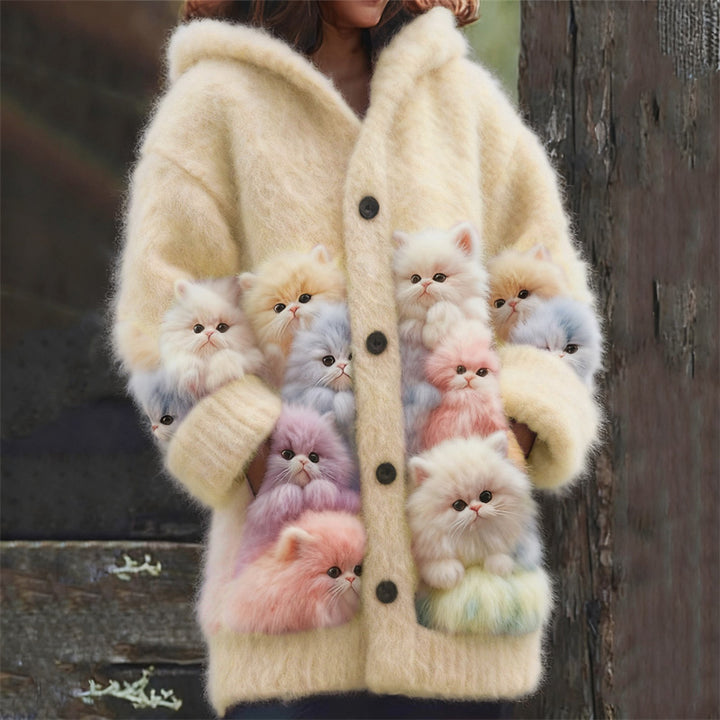 Mabel | cosy hooded cardigan with cats