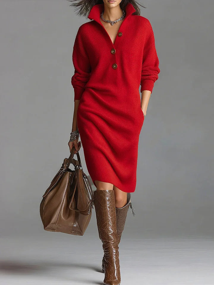 Lorey | Knitted Dress with Collar and Buttons