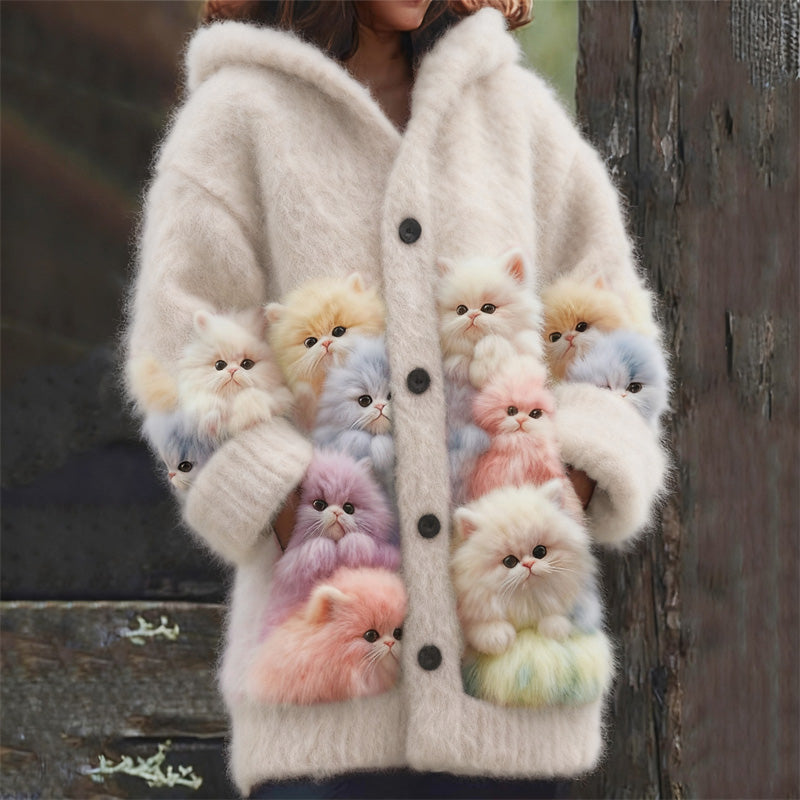 Mabel | cosy hooded cardigan with cats