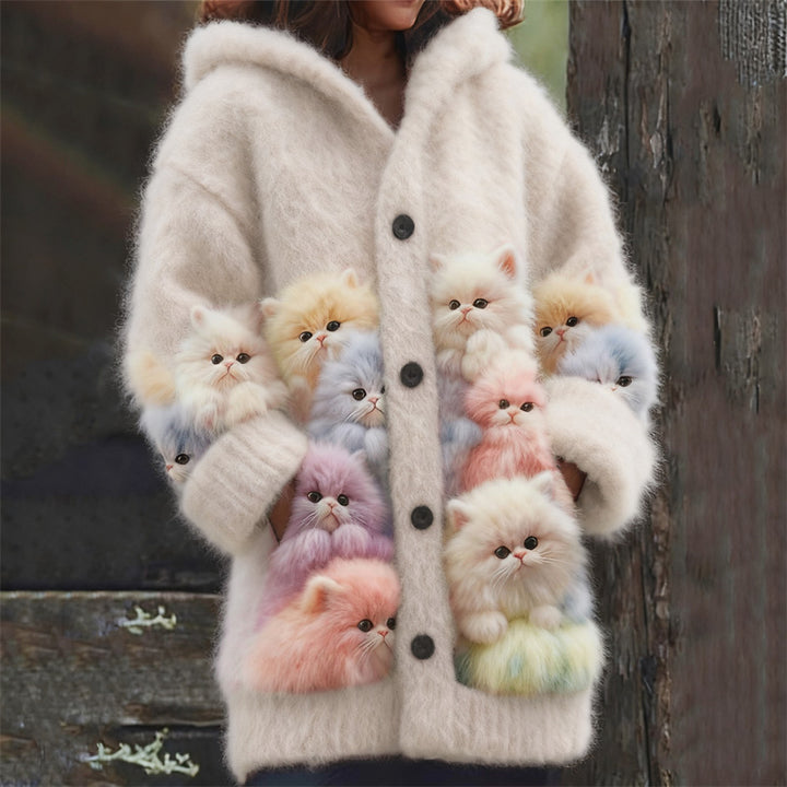 Mabel | cosy hooded cardigan with cats