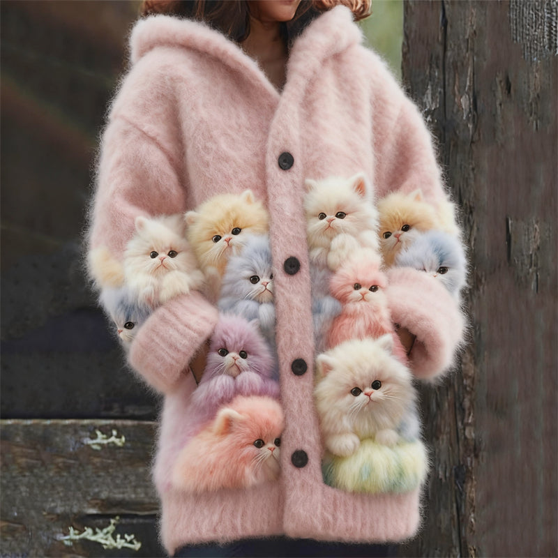 Mabel | cosy hooded cardigan with cats