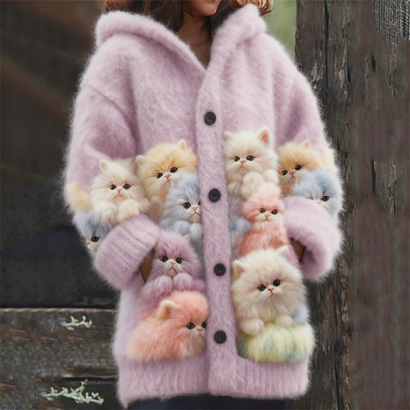 Mabel | cosy hooded cardigan with cats