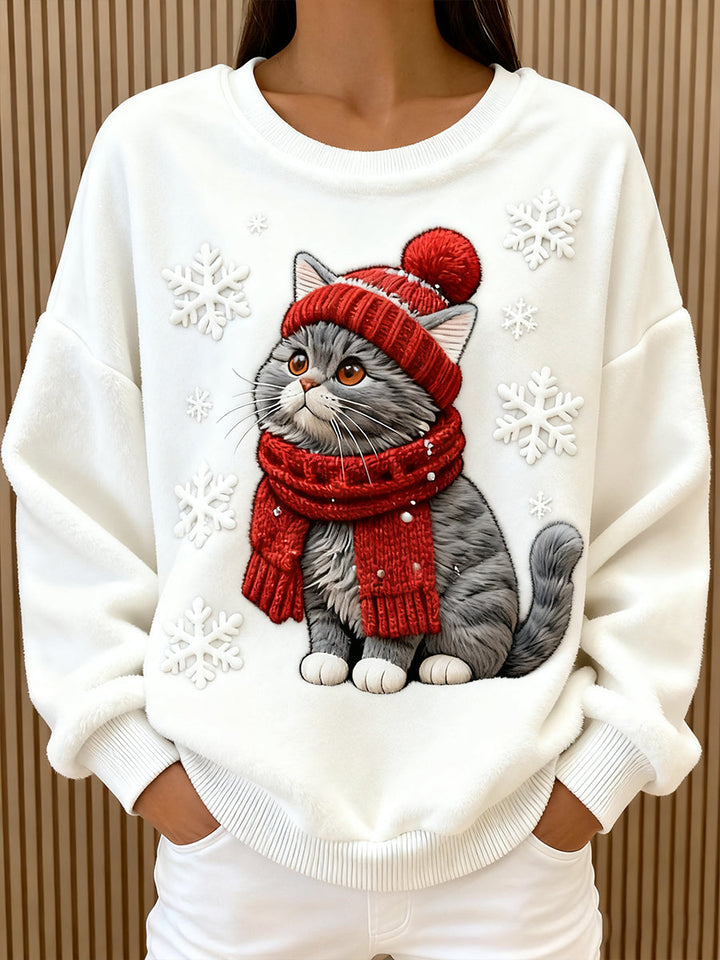 Lisa | Sweet Christmas Cat Art Print Casual Flannel Hoodie