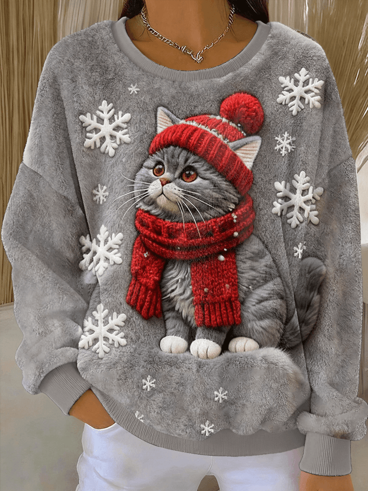 Lisa | Sweet Christmas Cat Art Print Casual Flannel Hoodie