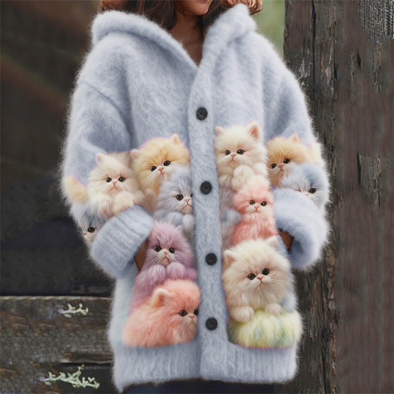 Mabel | cosy hooded cardigan with cats